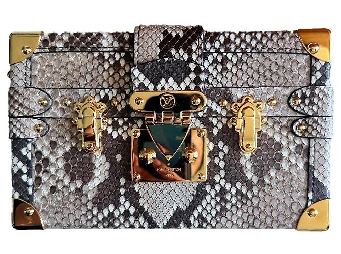 Louis Vuitton Petite Malle Python Clutch Beige Roh Python drucken Bronze