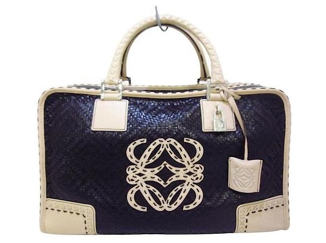Borsa a mano Loewe Amazona 36 in pelle nera e beige Nero