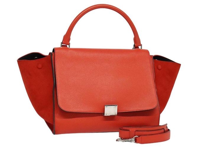 Céline CELINE Trapeze Medium Handtasche Wildleder 2in1 Rot Silber Auth gh084
