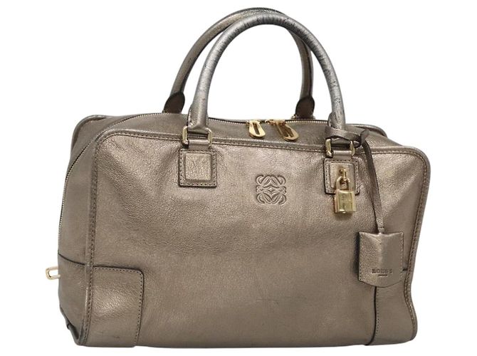 LOEWE Anagram Amazona 36 Bolsa de mão em couro tom dourado Auth gh130