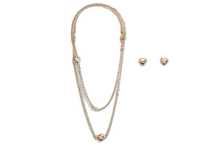 Chanel Parure Collier Sautoir und Ohrringe 2024 Herzkette Set Golden
