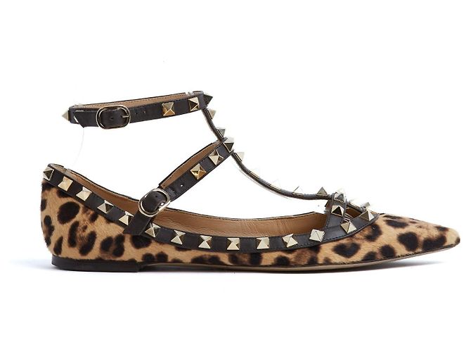 Bailarinas Valentino Rockstud EU38 de Cuero de Potro Pantera UK5 US7.5 Estampado de leopardo
