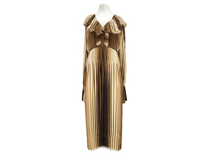 Robe longue plissée en soie marron Gucci