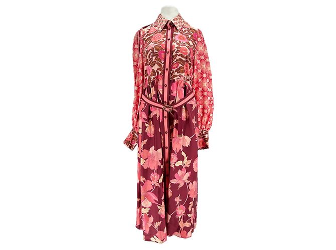 Vestido maxi de seda estampada rosa com cinto Zimmermann