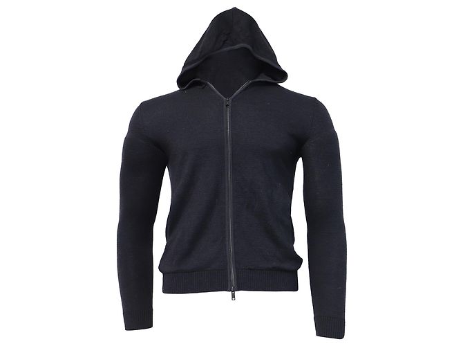 Theory Kapuzenpullover mit Reißverschluss aus marineblauer Wolle