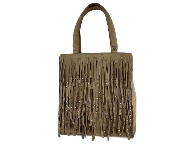 Sac mini tote à franges Chanel beige