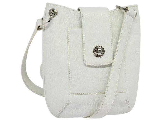Bulgari Bolsa de Ombro BVLGARI em Couro Branco Prata Auth bs25565