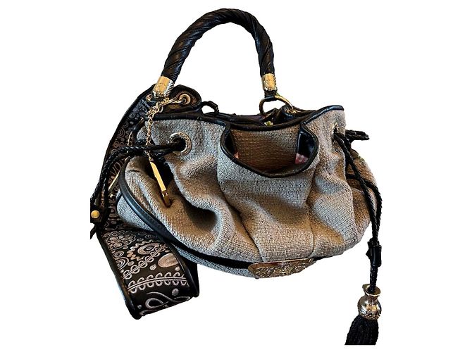 Lancel Brigitte Bardot Handtasche Dunkelgrau Stoff Anthrazitgrau