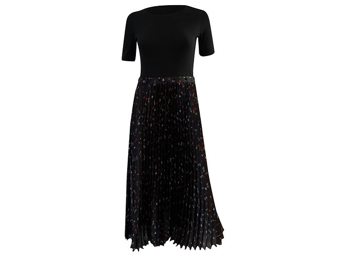 Maje Riplita Midi Kleid aus schwarzem Polyester