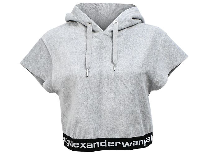 Moletom cropped Alexander Wang T. em veludo cinza
