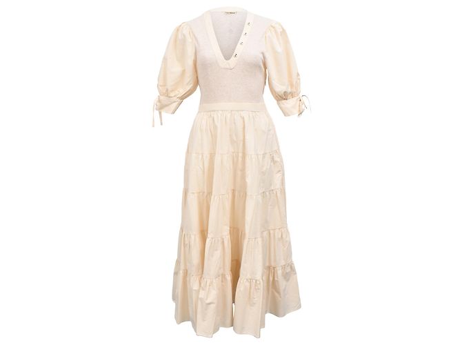 Vestido midi em camadas Wilda em algodão creme da Ulla Johnson Branco Cru