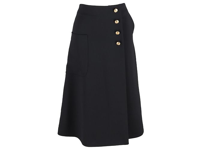 Gonna midi con bottoni Mulberry in poliestere nero