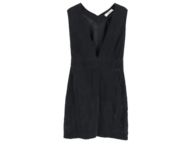 Abito Mini V-neck Anine Bing in Seta Nera Nero