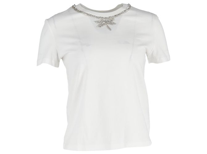 T-shirt en coton blanc avec col orné Maje Écru