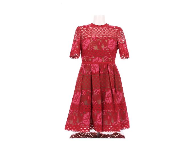 Vestido rojo bordado de algodón Elie Saab Roja
