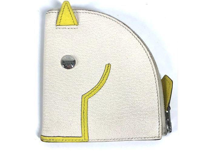 Hermès Billetera compacta Cheval Paddock Hermes Blanco Amarillo