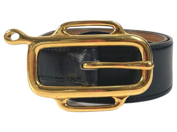 Hermès Hermes Vintage Logo Gürtel Schwarz Golden