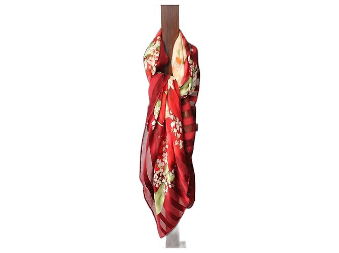 Dior Seidentuch rot gelb mit Blumenmuster
