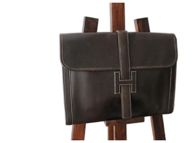 Clutch Hermès Jige em couro box marrom