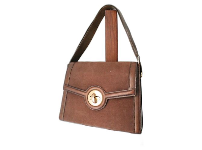 Borsa Hermès Attelle in tela e pelle box marrone