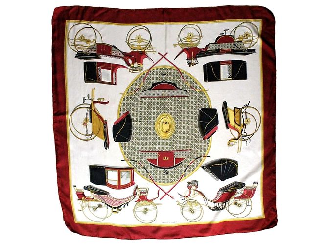 Sciarpa di seta Hermès bianca e bordeaux 90x90 Multicolore