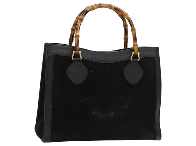 Bamboo Bolsa de mão GUCCI em bambu de camurça preta e dourada Auth mr1297 Preto Dourado