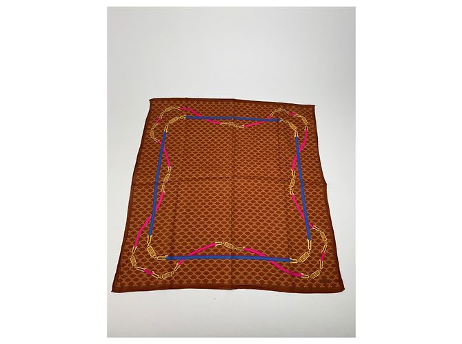 Céline Cachecol de seda monograma vintage Celine marrom