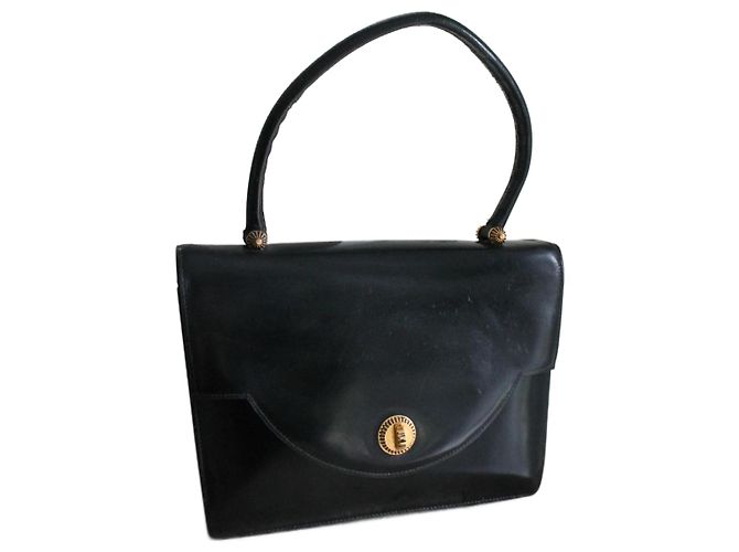 Borsa a mano Hermès Engrenage in pelle box nera Blu navy