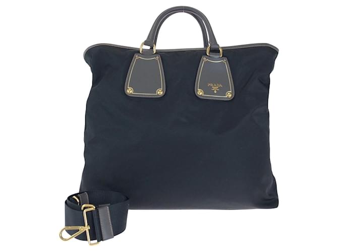 Prada Tessuto Saffiano Nylon Leather 2way Bag Black  ref.2229128