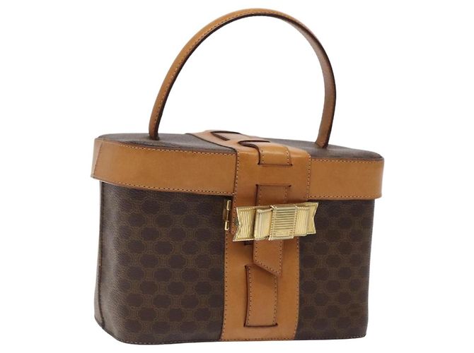 Céline Bolsa Vanity em lona Macadam CELINE em couro PVC marrom dourado Auth 123102
