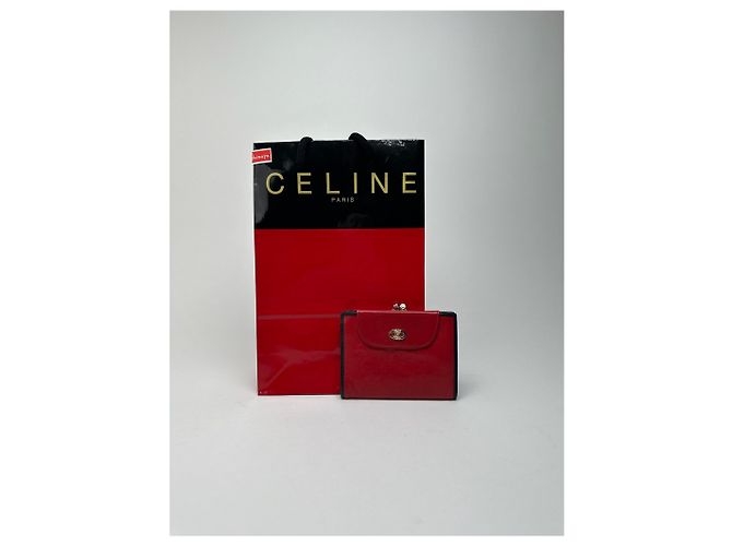 Céline Vintage Celine Paris Monogram Leather wallet red
