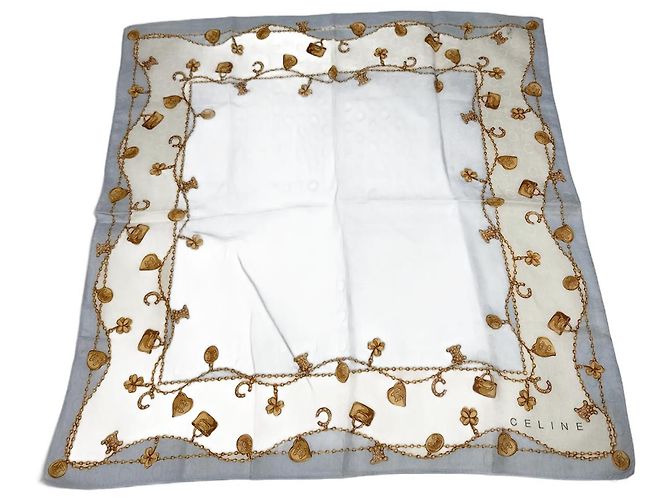 Céline Foulard in seta Macadam Monogram vintage Celine Paris blu baby