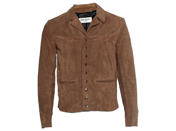 Saint Laurent, giacca western in suede color cognac 2019 Marrone