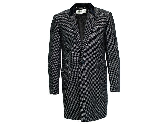 Saint Laurent Blazer mit langen glitzernden Pailletten Schwarz Silber Golden