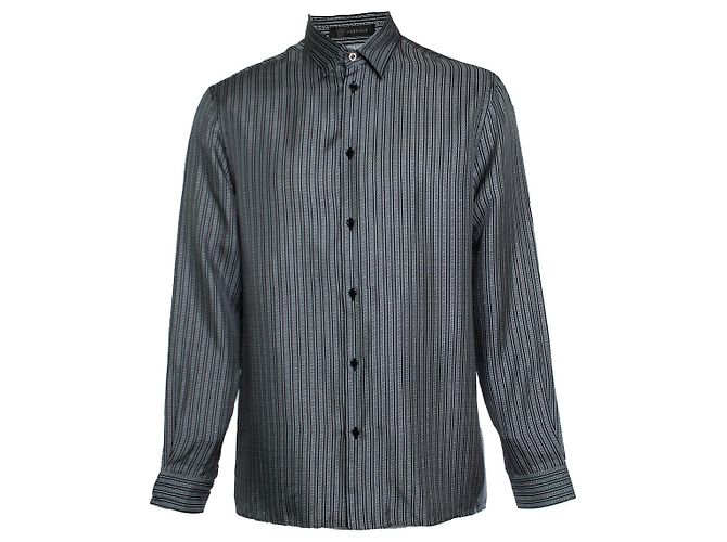 Camicia con stampa greca bianca e nera di Versace Nero Bianco