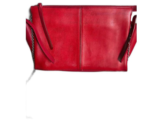 Clutch de cuero Tri-Fold de Céline Roja