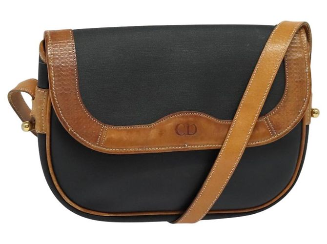 Borsa a spalla Christian Dior in pelle nera e oro Auth BA2030 Nero D'oro