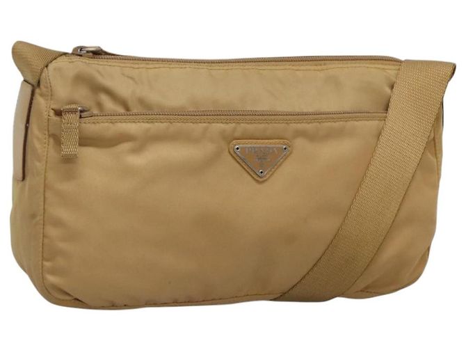 PRADA Borsa a Spalla Nylon Beige Argento Auth 123907