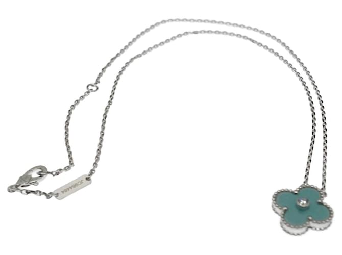 Van Cleef & Arpels Vintage Alhambra - Pendente delle vacanze 2022 - Collana in oro bianco, diamante e porcellana di Sèvres Gold hardware 