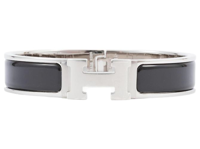 Hermès Hermes Emaille Charm-Armband Schwarz Silber