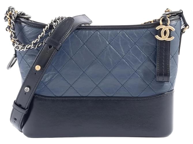 Chanel Gabrielle Shoulder Bag Black Navy blue Leather  ref.2230573