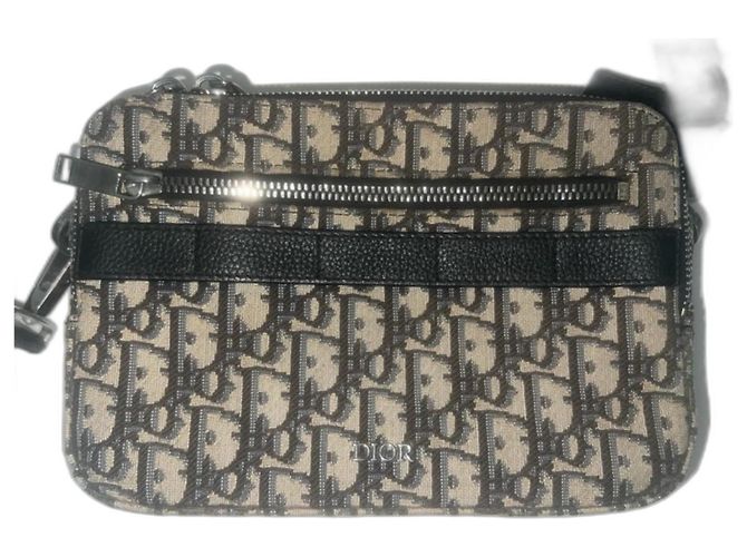 Christian Dior Borsa a tracolla Safari Jacquard Dior Oblique beige e nero