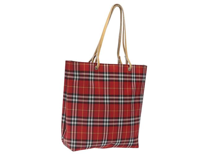 Burberry Nova Check Tote Bag aus Nylon rot Auth BA1829