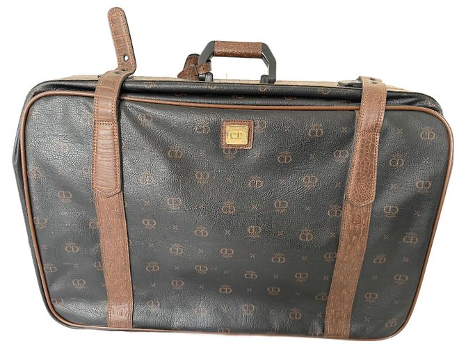 Mala Christian Dior de couro marrom