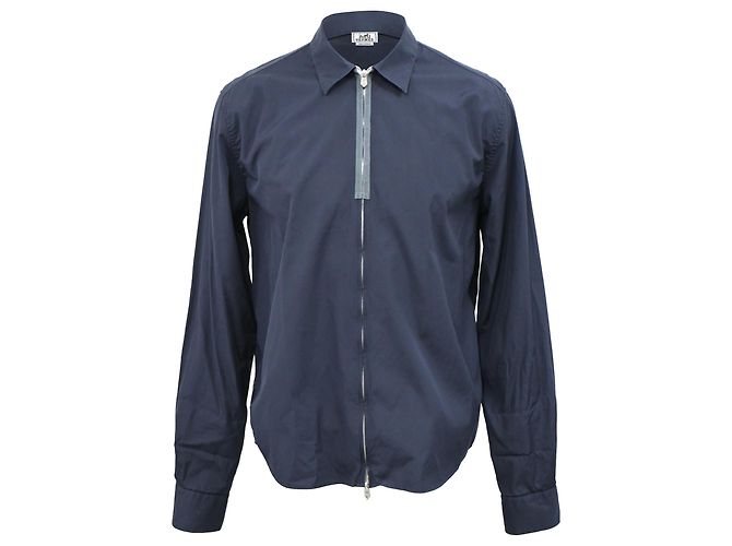 Camicia con zip Hermès in cotone blu navy