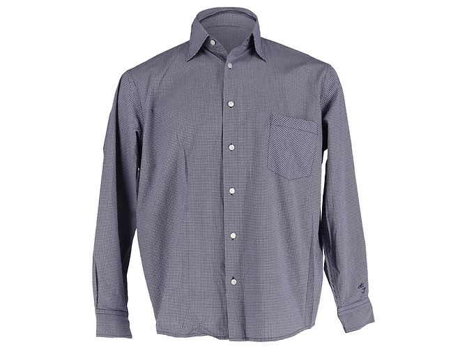 Acne Studios Checked Button-Down Shirt in Grey Cotton