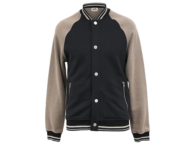 Giacca Varsity Hermès con tasche laterali in cotone nero e marrone Multicolore