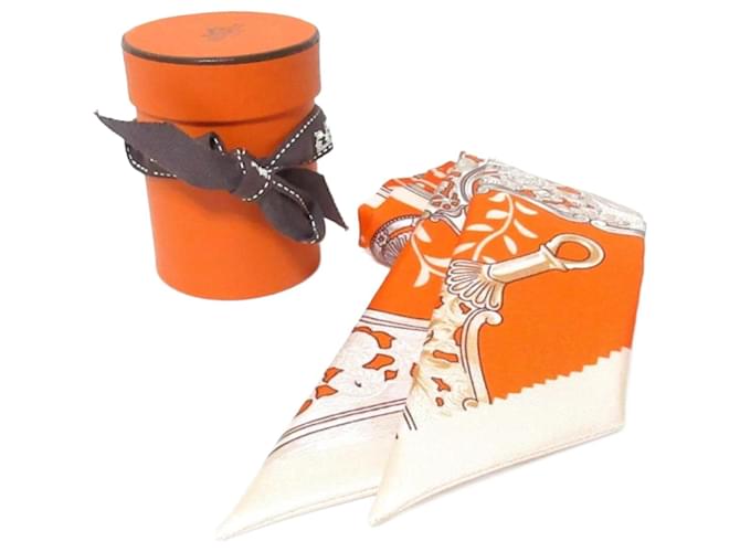 Silk In Hermès Hermes Saddlemaker's Bouquet Twilly Scarf Orange  ref.2232372