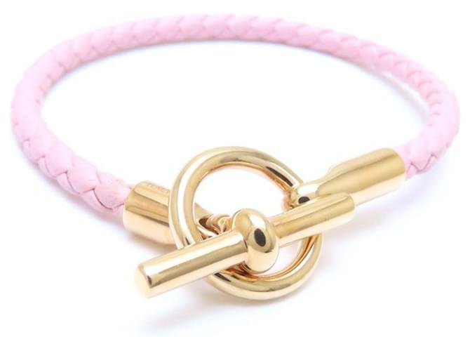 Hermès Bracelet de charme Hermes Grennan Cuir Plaqué or Rose Doré