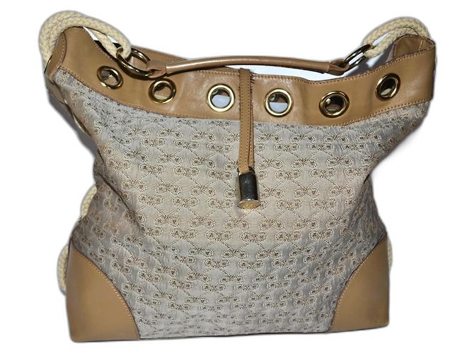 Bolsa Anya Hindmarch de couro e lona marrom bege